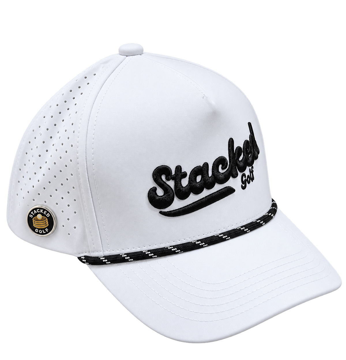 Stacked Golf White Rope Hat w/ Magnetic Ball Marker
