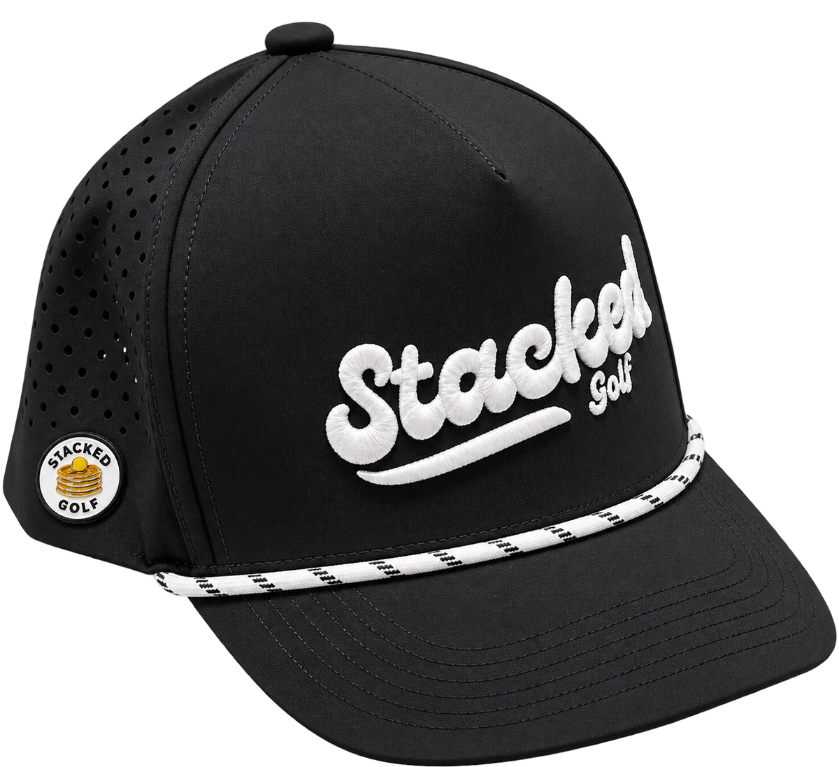 Stacked Golf Black Rope Hat w/ Magnetic Ball Marker